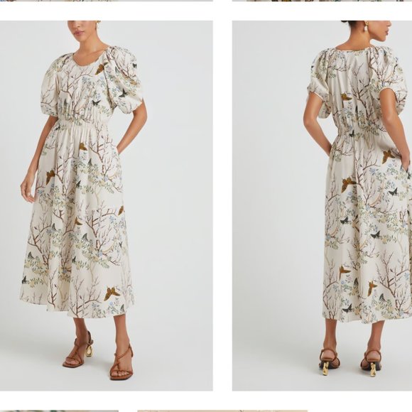 Goop G. Label Chic Cream Floral Midi Dress with Puff Sleeves - Picture 3 of 4